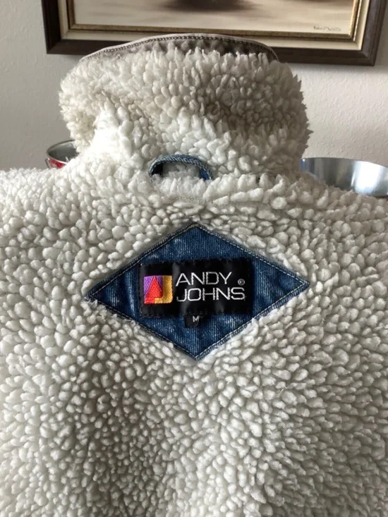 Vintage Andy Johns Woman’s ACID WASH Denim JACKET Size Medium Sherpa CHORE COAT - Picture 11 of 13